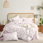 Nayoroom Pink Bow Duvet Cover Queen Size Heart Duvet Cover Coquette Bedding Set 3 Pieces Girls Cute Dorm Bedding Set with Pillowcases Soft Lightweight Microfiber