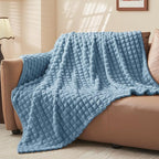 BEDELITE Blue Throw Blanket Twin Size for Bed- Super Soft and Warm 3D Checkered Fluffy Fuzzy Fleece Blanket, Luxurious Plush Cozy Blanket for Room Decor Fall and Winter, 60x80 inches