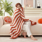 Amélie Home Chunky Knit Throw Blanket for Couch, Soft Chenille Handmade Crochet Throw Rope Knot Blanket for Couch, 50"x60", Burnt Orange & White Striped
