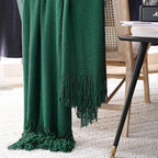 LOMAO Knitted Throw Blanket with Tassels Bubble Textured Lightweight Throws for Couch Cover Home Decor (Green, 50x60)