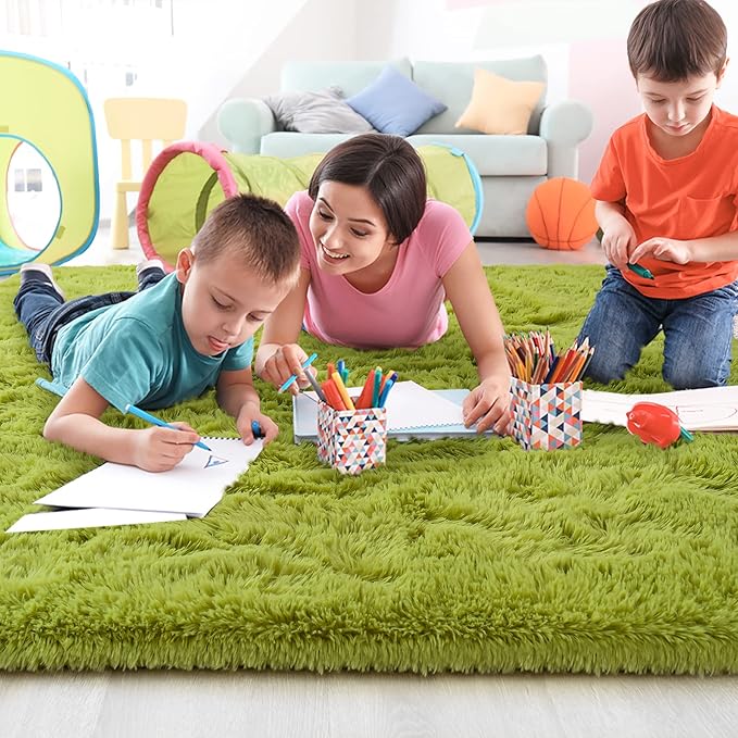 Noahas Large Fluffy Green 5x8 Area Rugs for Living Room Bedroom,Thick Shag Throw Rug,Big Soft Shaggy Bedside Non-Slip Plush Dorm Nursery Kids Carpet