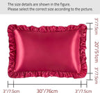 Silky Satin Ruffled Pillow Cases for Hair and Skin,Wine Red Silk Pillowcases Queen Set of 2 with Envelope Closure Princess Room Decoration