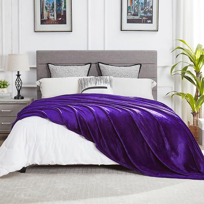 DREAMNINE Extra Large Soft Comfy Fluffy Fleece Bed Blanket King Size 90" x 108", Luxury Huge Decorative Fuzzy Blanket for Bedroom, Big Cozy Shaggy Warm Flannel Blankets for Winter Autumn Pet, Purple