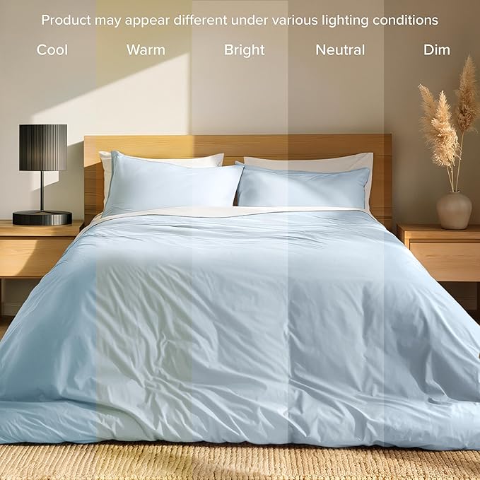 Bare Home 100% Organic Cotton King Duvet Cover Set - Crisp Percale Weave - Lightweight & Breathable - Cooling Duvet Cover Set (King, Winter Blue)