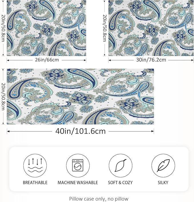 Satin Pillowcase for Hair and Skin, Vintage Floral Paisley Silk Pillowcase Soft and Cozy Body Pillow Covers, Queen Size Satin Pillow Cases with Envelope Closure(20x30 Inch), 1PC