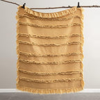 Ultra Soft Pre-Washed Quilted Boho Yellow Twin Size Blankets for Bed, Ruffle Fringed Decorative Throw, Stone Washed Chic Rustic Blanket for Sofa Couch Bed, 60"*80"