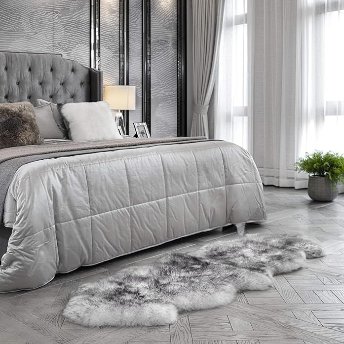 WaySoft New Zealand Sheepskin Area Rug – Genuine Fluffy Wool, Multiple Sizes, Bedroom or Living Room Decor(2ft x 6ft,Wolftip)