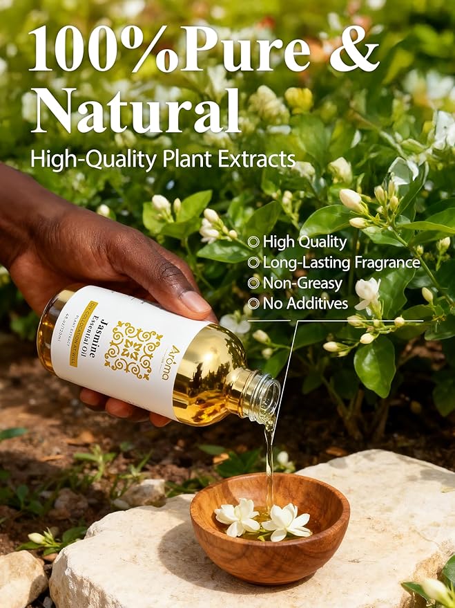 100% Pure Jasmine Essential Oil 4 fl oz - Essential Oils for Skin, Essential Oil for Diffusers, Home Fragrance, Aromatherapy & DIY Candle Making, Gifts for Women