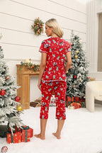 Ekouaer Women's Sleepwear Capri Pajama Sets Short Sleeve Two-Piece Pjs V Neck Tops & Capri Pants with Pockets S-3XL