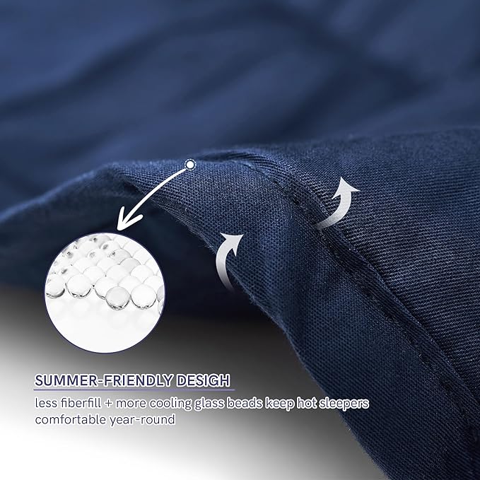YnM Exclusive Weighted Blanket, Soothing Cotton, Smallest Compartments with Glass Beads, Bed Blanket for One Person of 140lbs, Ideal for Twin/Full Bed (48x72 Inches, 15 Pounds, Navy)