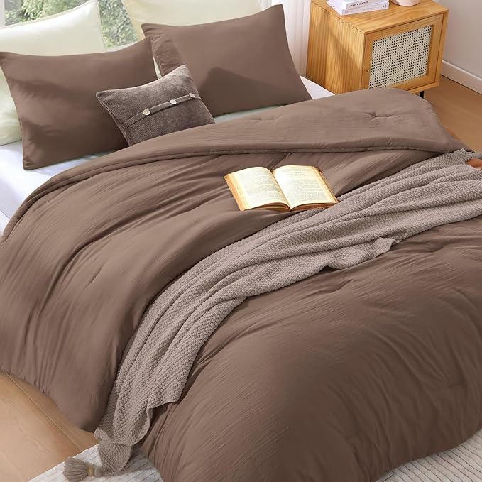 WRENSONGE California King Comforter Set - 3 Pieces Prewashed Brown Comforter Soft Lightweight for All Seasons,Down Alternative Comforters California King Size with 2 Pillow Shams