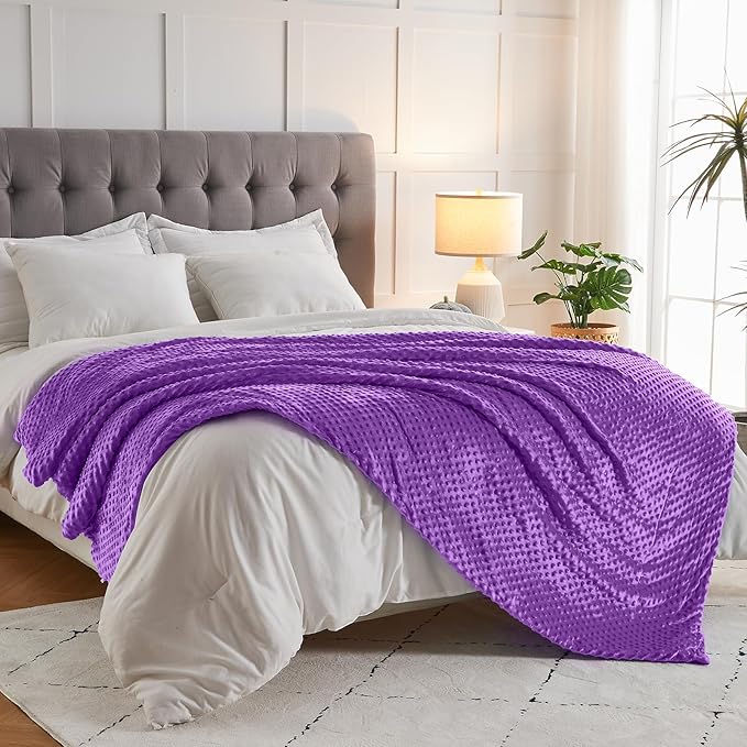 yescool Weighted Blanket (15 lbs, 48" x 72", Violet) Heavy Blanket for Sleeping Perfect for 140-160 lbs, Breathable Blanket with Premium Glass Bead, Machine Washable