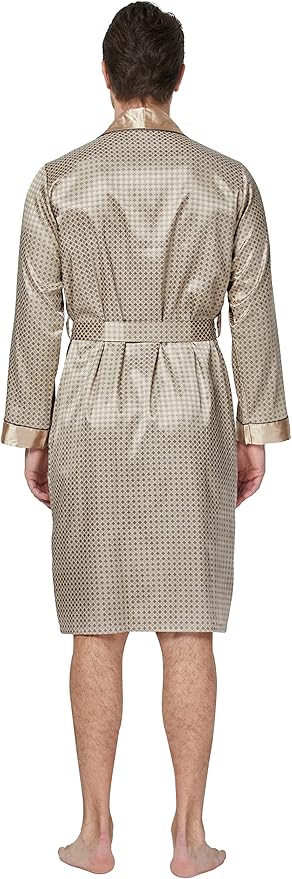 Tony & Candice Men's Satin Robe Lightweight Long Sleeve Silk Kimono Bathrobe with Shorts Set Sleepwear