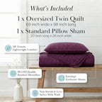 Southshore Fine Living, Inc. Oversized Bedding Quilt, Lightweight Bedding, Twin XL Bedspread, Soft Coverlet 2-Piece Set with One Matching Quilted Pillow Sham, All Season Twin/XL Quilt Set, Purple