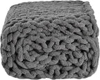YAAPSU Chunky Knit Throw Blanket for Couch, 51"x63", 100% Hand Knitted Thick Cable Knit with Cozy Jumbo Chenille Yarn, Soft Large Rope Knot Crochet Blankets for Sofa Bed Living Room Décor, Gray