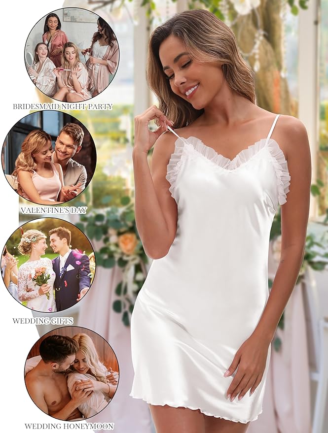 EPLAZA Bride Robe for Wedding Day Set Bridal Robes Satin Robe with Sexy Silk Lingerie for Bachelorette Party Getting Ready