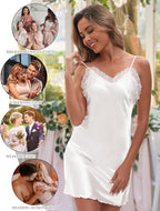 EPLAZA Bride Robe for Wedding Day Set Bridal Robes Satin Robe with Sexy Silk Lingerie for Bachelorette Party Getting Ready