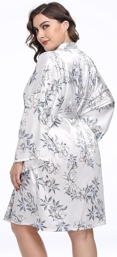 Women's Plus Size Satin Kimono Robes Short Silk Bathrobe Bridesmaid Wedding Party Nightgown Sleepwear