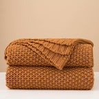 Chunky Cable Knit Throw Blanket Lightweight Burnt Orange 100% Organic Cotton Blanket for Sofa Couch Bed Baby Nursery, Rustic Shabby Chic Modern Farmhouse, 51” x 63” Give Laundering Bag