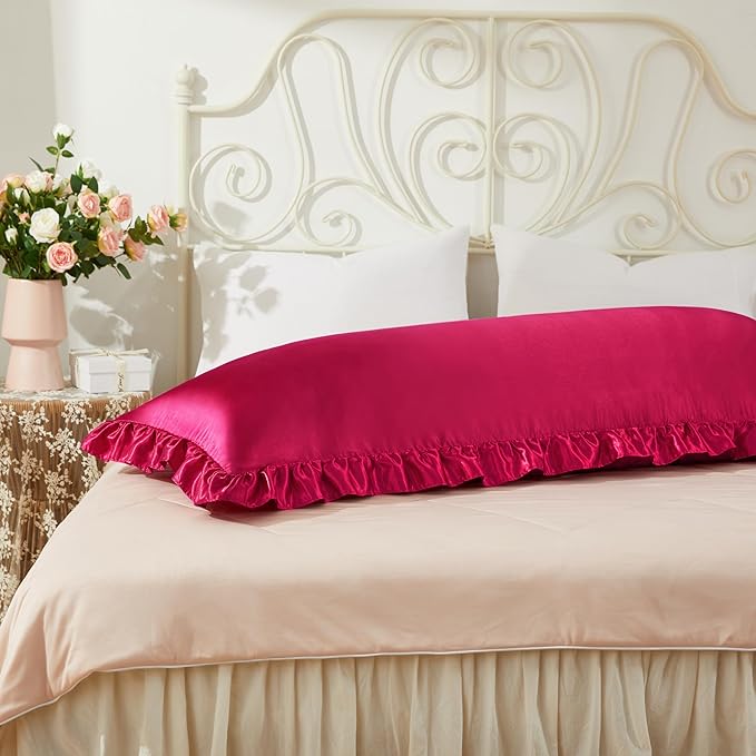 Wine Red Satin Pillowcases Body Pillow for Hair and Skin,Wine Red Body Pillow Silk Pillowcase with Envelope Closure Princess Room Decoration