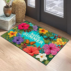 Hello Summer Area Rug 2x3 ft Entry Rug Washable Boho Rugs Non Slip Low Pile Floral Door Mat Small Carpet for Bedroom, Bedside, Kids Room, Office, Dining Room