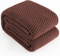 Knitted Throw Blanket 60"X80", Brown Knit Throws for Bed, Super Soft Boho Chevron Blankets for Couch Sofa Chair Room Decor, Textured Decorative Farmhouse Cozy Lightweight