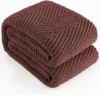 Knitted Throw Blanket 50"X60", Brown Knit Throws for Bed, Super Soft Boho Chevron Blankets for Couch Sofa Chair Room Decor, Textured Decorative Farmhouse Cozy Lightweight