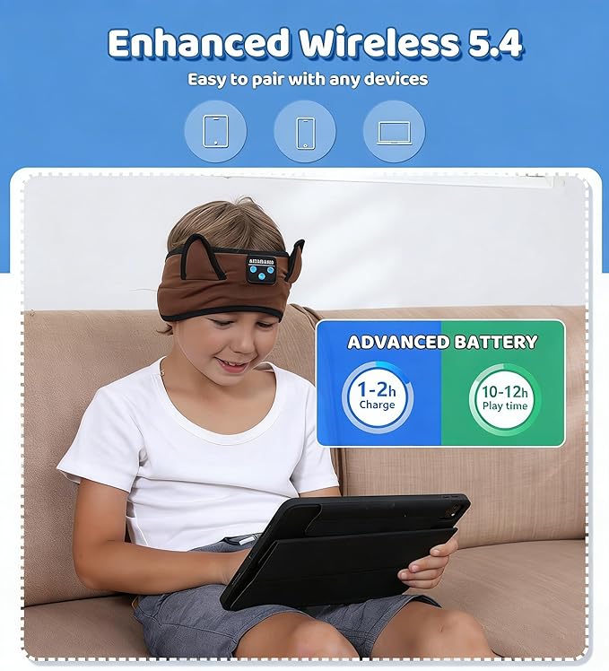 KIDSBAND Kids Headphones, Bluetooth Headphones Adjustable Headband for Kids,Wireless and Wired Playback 3.5 MM Jack for School,Cat Ear Headset for Girls Boys,Kindle Tablet Cellphones Airplane Travel
