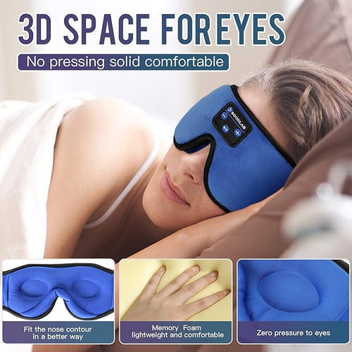 3D Sleep Mask with Bluetooth 5.4 Headphones, Wireless Music Headphones Eye Mask for Side Sleepers, Built-in HD Stereo Speakers, Adjustable & Blackout Noise Cancelling Sleeping Mask for Men Women