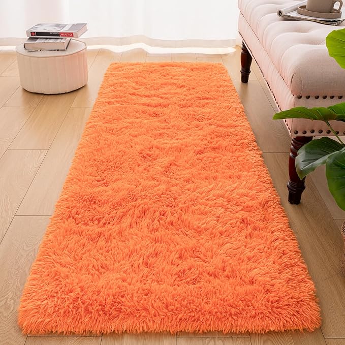 Softlife Orange Area Rug for Bedroom, Fluffy Shag Plush Rugs for Living Room Girls, Shaggy Throw Carpet for Kids Soft Fuzzy Runner for Hallways Dorm Small 2x6 Runners for Bedside Indoor