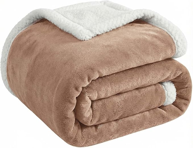 Sherpa Double-Sided Blankets, Plush & Cuddly Throw, Extra-Plush Thermal Fleece Blanket for Sofa/Couch/Bedding, Super Soft Living Room Blanket with Anti-Pilling (Khaki, 60×80)