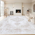 XLUEZ Area Rug 9x12 Living Room Rug, Machine Washable Vintage Distressed Medallion Rug Non-Slip Soft Low Pile Large Indoor Rugs for Bedroom Kitchen Dining Room Office(Beige,9'x12')