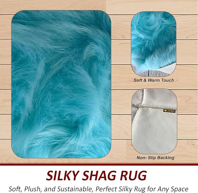 LAMBZY Bear Skin Rug Super Soft Fluffy Faux Fur for Bedroom Floor Sofa Living Room High-Density Plush Shaggy Carpet Sofa Cover Bedside Sheepskin Rug (2'x3', Blue)