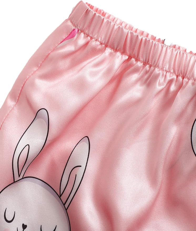 WDIRARA Women's Sleepwear Satin Short Sleeve Shirt and Shorts Pajama Set