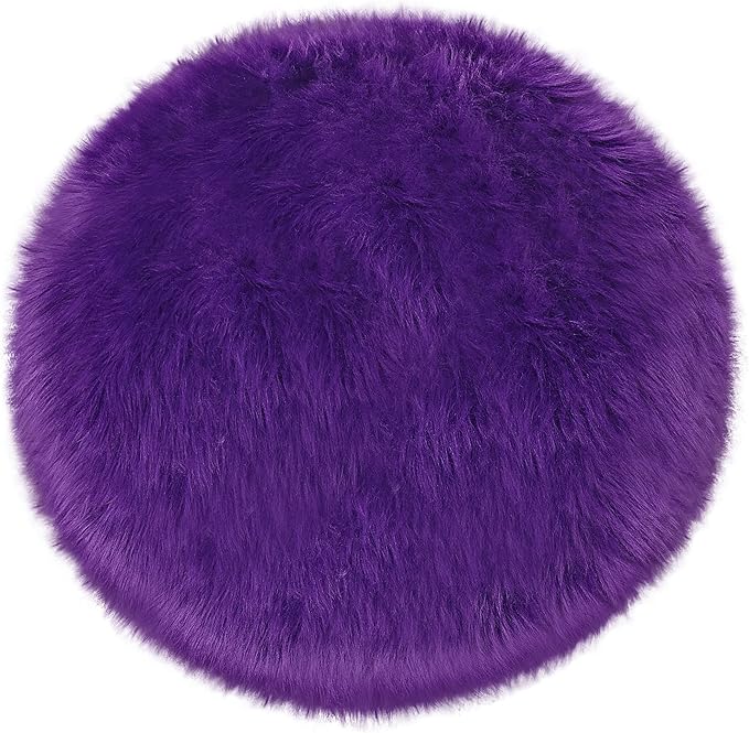 Fluffy Purple Round Rug 3ft Faux Small Fur Circle Rugs for Bedroom Living Room, Soft Furry Faux Sheepskin Round Mat Carpet for Room Floor Decor Chair Seat Covers Plush Throw Rugs Circular