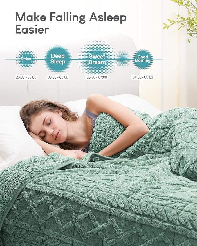 Cottonblue Jacquard Weighted Blanket 20 lbs for Adults Queen Size, Ultra Soft Sherpa Fleece Blanket for Relax and Sleep, Cozy Comfort Heavy Bed Blankets with Glass Beads, 60x80 Inches, Sage Green