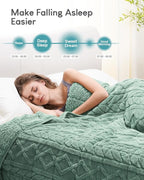 Cottonblue Jacquard Weighted Blanket 15 lbs for Adults Twin Size, Ultra Soft Sherpa Fleece Blanket for Relax and Sleep, Cozy Comfort Heavy Bed Blankets with Glass Beads, 48x72 Inches, Sage Green