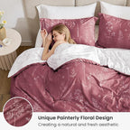 Love's cabin Vintage Rose Comforter Set King - King Size Comforter Set, 3 Pieces Cute Floral Bedding Sets for All Seasons,1 Soft Reversible Botanical Flowers Comforter and 2 Pillow Shams