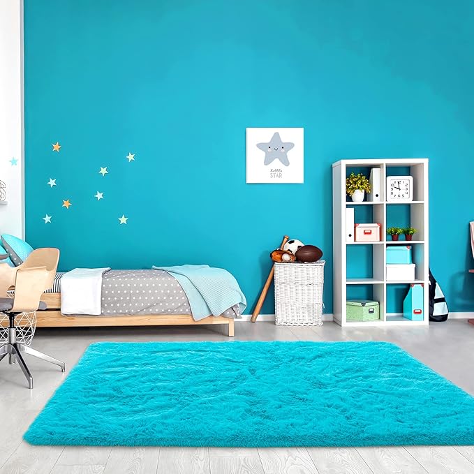 Noahas Fluffy Teal Blue Rug for Living Room,6x9 Area Rugs,Thick Plush Shag Rug,Big Fuzzy Carpet,Comfy Kids Rugs,Large Living Room Rugs,Soft Nursery Rug for Baby,Shaggy Rugs for Bedroom