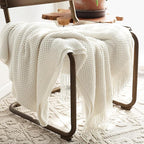 LOMAO Knitted Throw Blanket with Tassels Bubble Textured Lightweight Throws for Couch Cover Home Decor (Cream, 50x60)