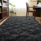 ISEAU 9x12 Area Rug for Living Room, Dark Grey Geometric Pattern Plush Rug for Bedroom, Kitchen, Soft Shaggy Carpets, Fluffy and Machine Washable Mats, Nursery Floors Mat, Boys Room Carpet Decor