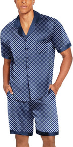 Ekouaer Men Satin Silk Pajamas Set with Pockets Sleepwear Shorts Satin Summer Loungewear 2 Piece Button Down Set S-3XL