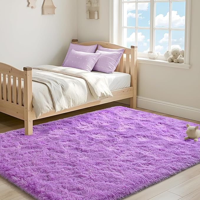 ISEAU Super Soft Fluffy Rugs Shag Area Rug, Mats for Bedroom Living Room Fuzzy Carpet Comfy Anti-Slip Mats Bedside Carpets for Boys Girls Kids Room Nursery Home Decor, 4ft x 6ft, Purple