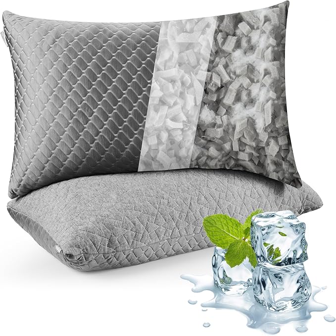 WOLKI Queen Size Pillows Set of 2 Shredded Memory Foam Pillows 2 Pack, Adjustable Firm Pillow for Side Sleepers, Back, Stomach, Hot Sleepers (20x30)
