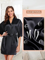 Women's Short Satin Robe Silky Bathrobes Bridal Bridesmaid Kimono Robe V-Neck Sleepwear S-XXL