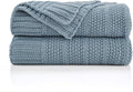 Douceur Blue Throw Blanket for Couch, Soft Cozy Lightweight Stripe Pattern Knitted Throw Blanket for Sofa, Living Room Gift, 50"X60"