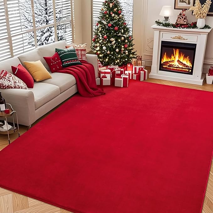 Andecor Shag Living Room Area Rug, 6x9 Red Washable Fuzzy Bedroom Rugs, Soft Fluffy Indoor Carpets for Dorm Boys Girls Kids Room Nursery Home Decorations