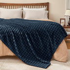 BEDELITE Navy Throw Blanket King Size for Bed- Super Soft and Warm 3D Checkered Fluffy Fuzzy Fleece Blanket, Luxurious Plush Cozy Blanket for Room Decor Fall and Winter, 108x90 inches