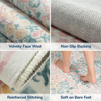 Lessymo Pink Runner Rug for Entryway, 2x6 Kitchen Rugs Non Slip Rubber Fuzzy Soft Washable Runners for Hallway, Faux Wool Small Floor Mat Bedroom Rug, Vintage Floral Design Decor, Pink Green