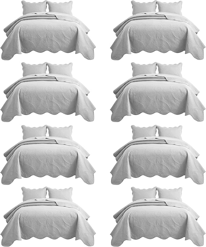 IR Imperial Rooms 8 Pack Quilt King Size Bedding (106" x 96") - Bulk Wholesale for Hotels, Guest Bedroom & Airbnbs - Lightweight Microfiber Reversible Floral Embossed Quilts Bedspreads (Silver)